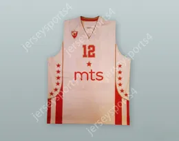Custom Nay Mens Youth/Kids Boris Simanic 12 Red Star Belgrado White Basketball Jersey Top gestikt S-6XL