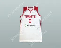 Custom nay mens Youth / Kids Ersan Ilyasova 8 Turkey White Basketball Chow