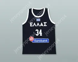Custom Nay Mens Youth / Kids Giannis Antetokounmpo 34 Grèce National Team Blue Blue Basketball Top Stitted S-6XL