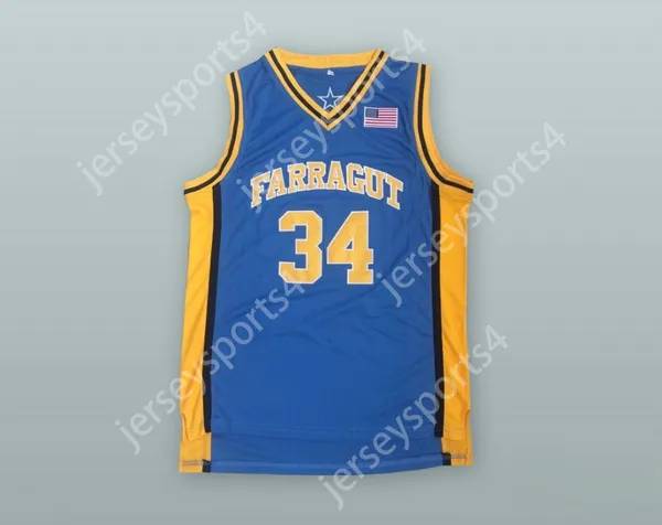 Custom Nay Mens Youth / Kids Kevin Garnett 34 Farragut Career Academy Blue Basketball Jersey Top cousé S-6XL