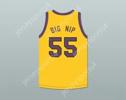 Custom nay mens Youth / Kids Nipsey Big Nip 55 Jersey de basket-ball jaune avec Martin Patch Top cousé S-6XL