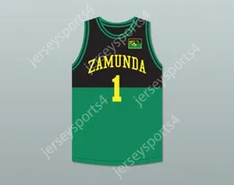 Jóvenes personalizados para hombres/niños Príncipe Akeem Joffer 1 Jersey de baloncesto negro/verde africano ficticio con bandera