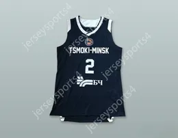 Aangepaste nee heren Jeugd/Kinderen Sekou Wiggs 2 BC TSMOKI-MINSK Wit-Rusland Navy Blue Basketball Jersey Top gestikte S-6XL