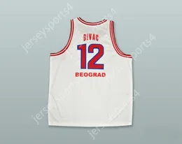 Custom Nay Mens Jeugd/Kinderen Vlade Divac 12 kk Crvena Zvezda Red Star Beograd Servië Wit Basketball Jersey Top gestikte S-6XL