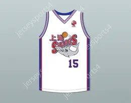 Custom nay mens Youth / Kids Yao Ming 15 Shanghai Sharks Basketball White Basketball avec CBA Patch Top cousé S-6XL