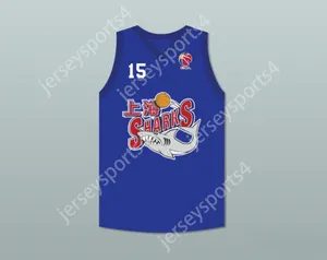 Custom nay mens Youth / Kids Yao Ming 15 Shanghai Sharks Blue Basketball Jersey avec CBA Patch Top cousé S-6XL