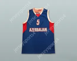 Aangepaste nee naam heren jeugd/kinderen alijevas 5 Azerbeidzjan blauwe basketbal jersey top gestikt s-6xl