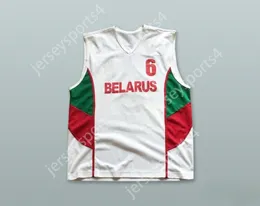 Aangepaste nee naam heren jeugd/kinderen Wit-Rusland 6 witte basketbal jersey top gestikt S-6XL