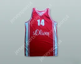 Aangepaste nee naam heren jeugd/kinderen Dirk Nowitzki 14 S.oliver Wurzburg Red Basketball Jersey top gestikt S-6XL