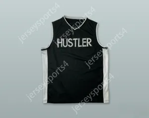 Nom nay personnalisé Mens Youth / Kids Hustler Black Basketball Jersey Top cousé S-6XL