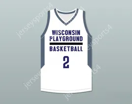 Aangepaste nee naam heren jeugd/kinderspeler 2 Wisconsin Playground Basketball White Basketball Jersey top gestikt S-6XL