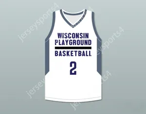 Aangepaste nee naam heren jeugd/kinderspeler 2 Wisconsin Playground Basketball White Basketball Jersey top gestikt S-6XL