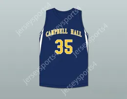 Aangepaste nee Naam Jeugd/Kids Jabari Walker 35 Campbell Hall School Vikings Navy Blue Basketball Jersey 1 Top gestikte S-6XL