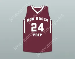 Aangepaste nee Naam Jeugd/Kinderen Ron Harper Jr 24 Don Bosco voorbereidende middelbare school Ironmen Maroon Basketball Jersey 1 Top gestikte S-6XL