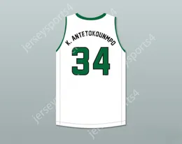 Custom nay Youth / Kids Kostas Antetokounmpo 34 Dominican High School Knights White Basketball Jersey 2 Top cousé S-6XL