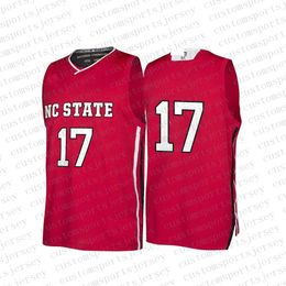 Custom NC State Wolfpack NCAA March Madness Red #17 Basketball Jersey gestikt Elke naam Nummer Jerseys XS-6XL