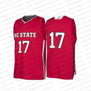 Custom NC State Wolfpack NCAA March Madness Red #17 Basketball Jersey gestikt Elke naam Nummer Jerseys XS-6XL