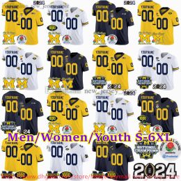 Camisa de futebol personalizada do NCAA 2024 Big Ten Champion Michigan Wolverines 9 J.J. McCarthy 10 Tom Brady 2 Charles Woodson 12 Cade McNamara RJ Moten 1000 ganha patch Rose Bowl