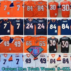 Custom NCAA 75th Vintage 7 John Elway Football Jerseys 77 Lyle Alzado 18 Peyton Manning 27 Steve Atwater 30 Terrell Davis 77 Karl Mecklenburg 49 Dennis Smith Sharpe