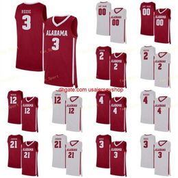 Aangepast NCAA College Alabama Crimson Tide Basketball Jersey 13 Jahvon Quinerly 15 Tyler Barnes 2 Bruner 2 Sexton 2 Kira Lewis Jr. Custom Stit