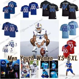 Maillot de football personnalisé NCAA College Kansas Jayhawks 6 Jalon Daniels 4 Marvin Grant 1 Kenny Logan Jr. 8 Kwamie Lassiter II 12 Torry Lockli High High 2