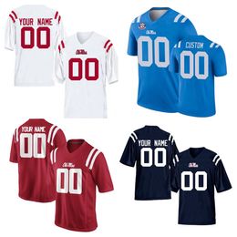 Custom NCAA College Ole Miss Rebels voetbalshirts Bo Wallace Chad Kelly Eli Manning Achie Manning Patrick Willis Matt Corral Snoop Conner Dontario Drummond