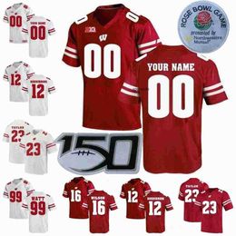 Maillot de football personnalisé NCAA College Wisconsin Badgers 23 Jonathan Taylor 56 Zack Baun 99 J.J Watt 25 Melvin Gordon 87 Quintez Cephus