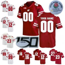 Maillot de football personnalisé NCAA College Wisconsin Badgers 23 Jonathan Taylor 56 Zack Baun 99 J.J Watt 25 Melvin Gordon 87 Quintez Cephus Stitche