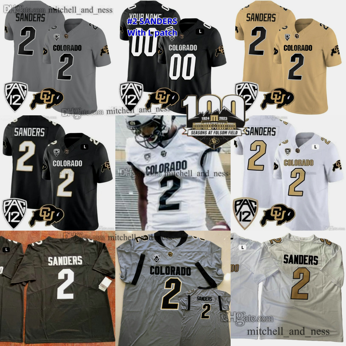 Anpassad NCAA Football New Legend Colorado Buffaloes 2 Shedeur Sanders Jersey Stitch 12 Pac Sanders Jerseys Unveiled Man Women Youth 1924-2023 100th Anniversary Patch