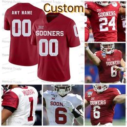 Custom Oklahoma Sooners 2 CeeDee voetbalshirt Lamb Murray 1 Jalen Hurts 6 Baker Mayfield 7 Spencer Rattler Maroon White College Heren Jerseys 150th