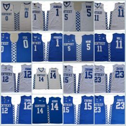 CUSTOM NCAA Kentucky Wildcats 0 Fox 11 John Wall Devin Booker Tyler Herro 12 Karl-Anthony Towns Royal White University Maillots cousus Bon