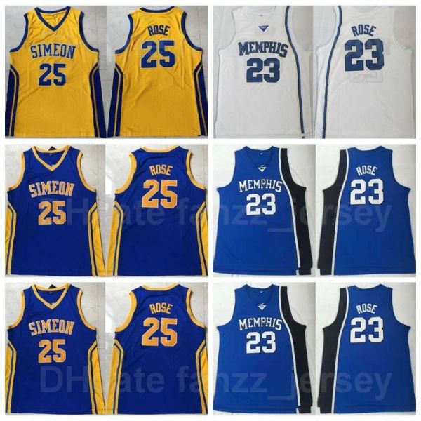 Custom NCAA Tigers College Basketball 23 Derrick Rose Jerseys Hommes Université Simeon Career Academy High School Team Violet Bleu Jaune Blanc