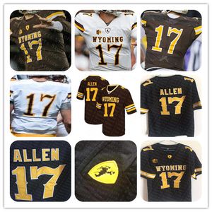 Heren NCAA Wyoming Cowboy 17 Josh Allen College Voetbalshirts Stitcehd Bruin Wit Maat S-3XL