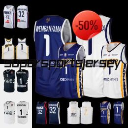 AANGEPASTE NIEUWE College Basketball draagt 1 Victor Wembanyama Frankrijk basketbal 32 Jersey Franse basketbal Metropolitans 92 #1 paarse Jersey Jers