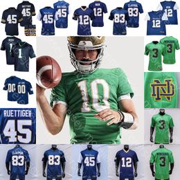 Maillot de football irlandais de combat personnalisé 2023 NCAA College Joe Montana Rudy Ruettiger Sam Hartman Audric Estime Jaden Greathouse Thomas Colzie Kiser Liufau Burnham