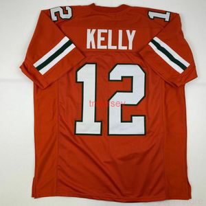 Aangepaste nieuwe Jim Kelly Miami Orange College Stitched Football Jersey Voeg elk naamnummer toe