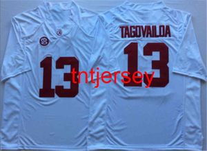 Aangepaste nieuwe heren Alabama Crimson Tide White #13 Tagovailoa voetbal jersey Stitch Voeg elk naamnummer XS-5XL toe