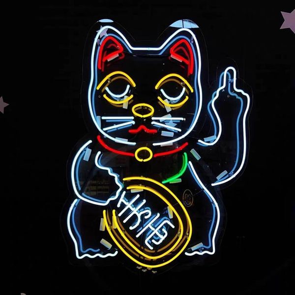 Custom New Neon Sign Factory 17X14 Pouces Real Glass Neon Sign Light pour Beer Bar Pub Garage Room Lucky Cat195h