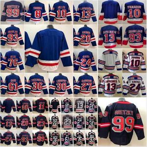 CUSTOM New York Hockey Hommes 10 Maillots Artemi Panarin 20 Chris Kreider Adam Fox 24 Kaapo Kakko 13 Alexis Lafrenière 93 Mika Zibanejad Hiver