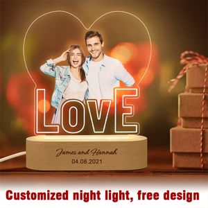 Aangepaste nachtlichten gepersonaliseerde verjaardag jubileum geschenken paar liefhebbers kleur pos jubileier decoratie bed lamp 220623