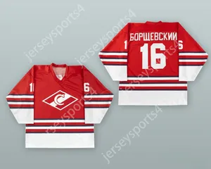 Custom Nikolai Borschevsky 16 Spartak Moscou Red Hockey Jersey Top cousé S-M-L-XL-XXL-3XL-4XL-5XL-6XL