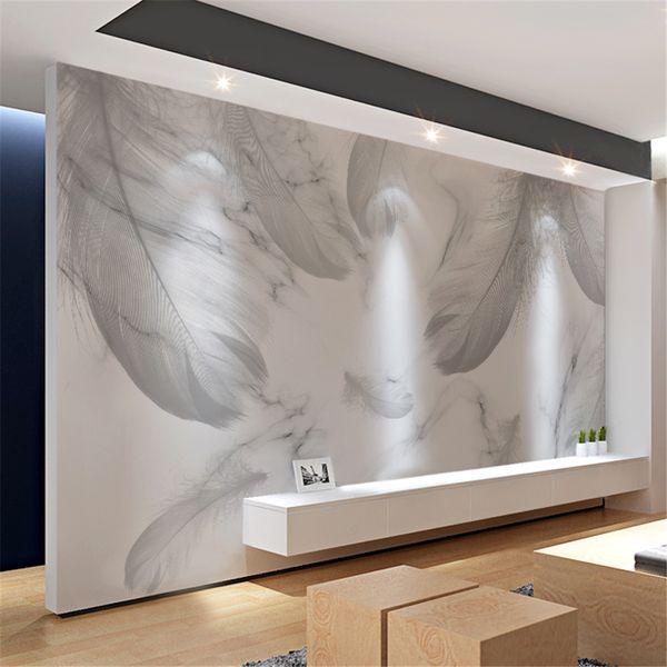 Papel de pantalla de dormitorio de la pared de la pared de la pared de la pluma gris nórdica personalizada