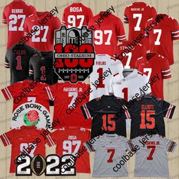 Aangepaste Ohio State Buckeyes Bosa voetbaljersey Elliott 7 C.J. Stroud 11 Jaxon Smith-Njigba Dobbins Fields Henderson NCAA College Mens Women