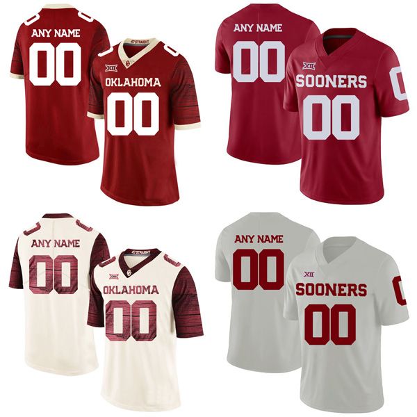 Camisetas personalizadas de Oklahoma Sooners personalizadas para hombres, universidad, blanco, rojo, bandera de EE. UU., moda para adultos, ropa de fútbol americano, jersey cosido