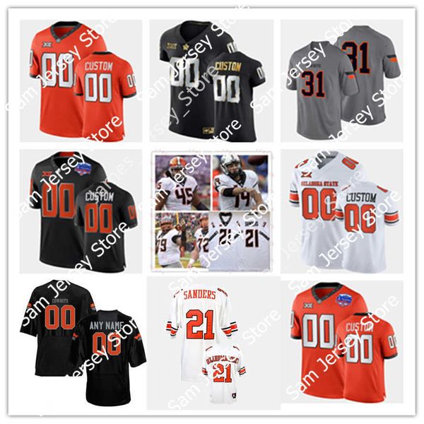 Camisa de futebol personalizada do estado de Oklahoma 49 Tanner Brown 73 Teven Jenkins 20 Malcolm Rodriguez 16 Shane Illingworth 58 Kevin Williams 76 Russell Okung 4 Justin Gilbert