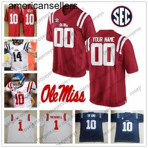 Football personnalisé Ole Miss Rebels N'importe quel numéro de nom Rouge Bleu Blanc 10 John Rhys Plumlee 2 Matt Corral 22 Scottie Phillips Jersey