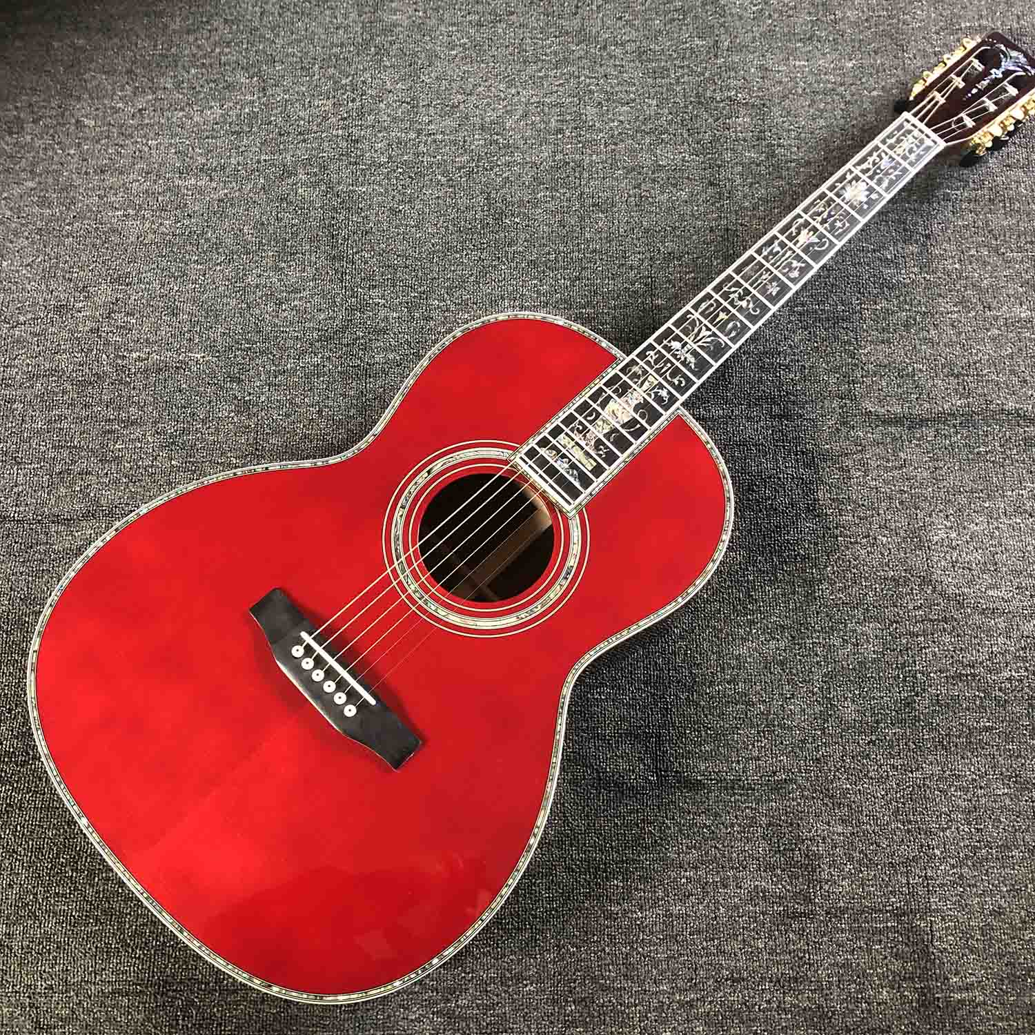 Custom OOO45 Sold Spruce top guitarra acústica em vermelho