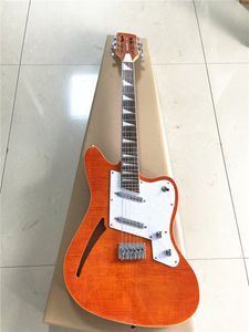 Custom Orange Tiger 12 String Electric Guitar Semi-Hollow Lipstick Pickup Chrome Fixed Bridge