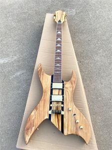 Aangepaste originele houtvormige 6 string elektrische gitaar één stuk body fixe bridge gouden hardware