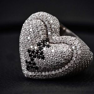 Paquete personalizado hiphop joyería fina de plata pura vvs moissanite diamante helado anillo de dedo de corazón amor para hombres mujeres